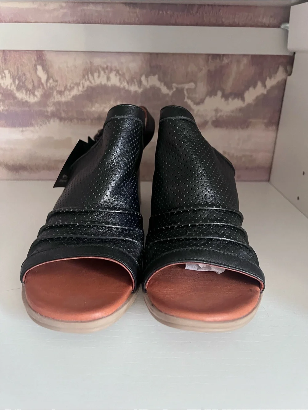 Spring Step Black Perforated Slingback Block Heel Sandal 9